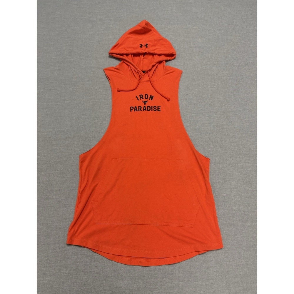 Under Armour Project Rock Sleeveless Gym Hoodie Mens Medium Orange Iron Paradise